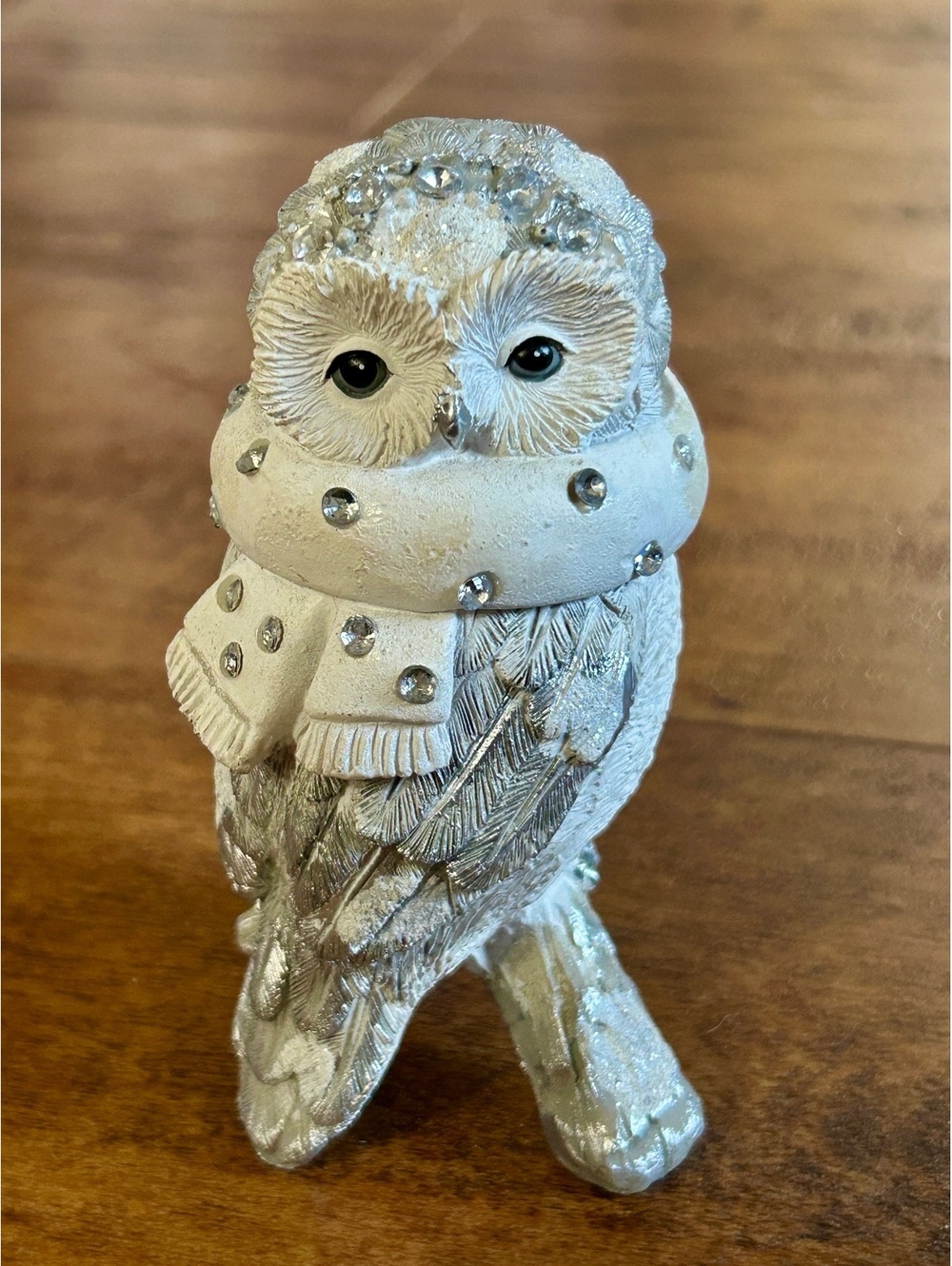 Decorative Owl Figurine with Scarf and Rhinestone Accents